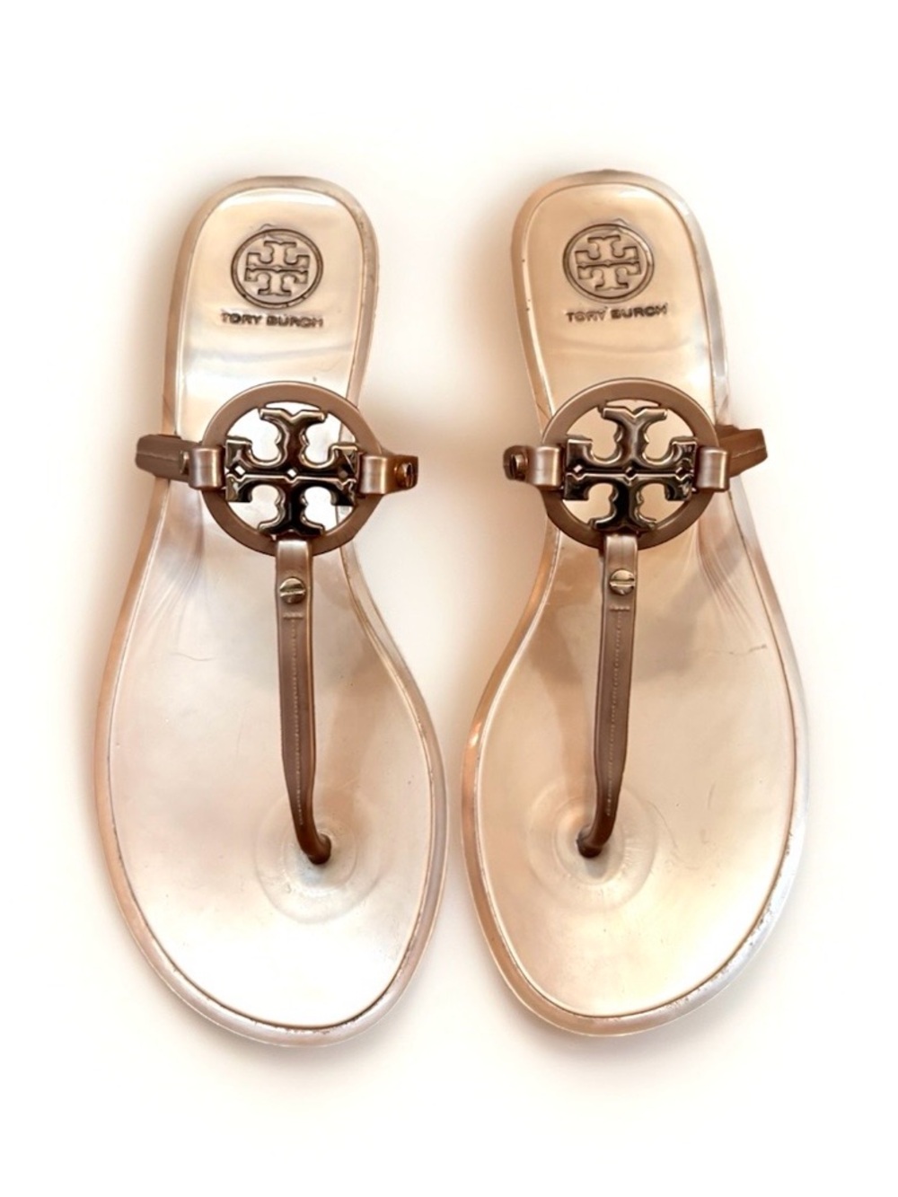 Tory Burch Mini Miller Jelly Sandals Rose Gold Size 7 Flat Thong Slip-on Shoes - Picture 8 of 16
